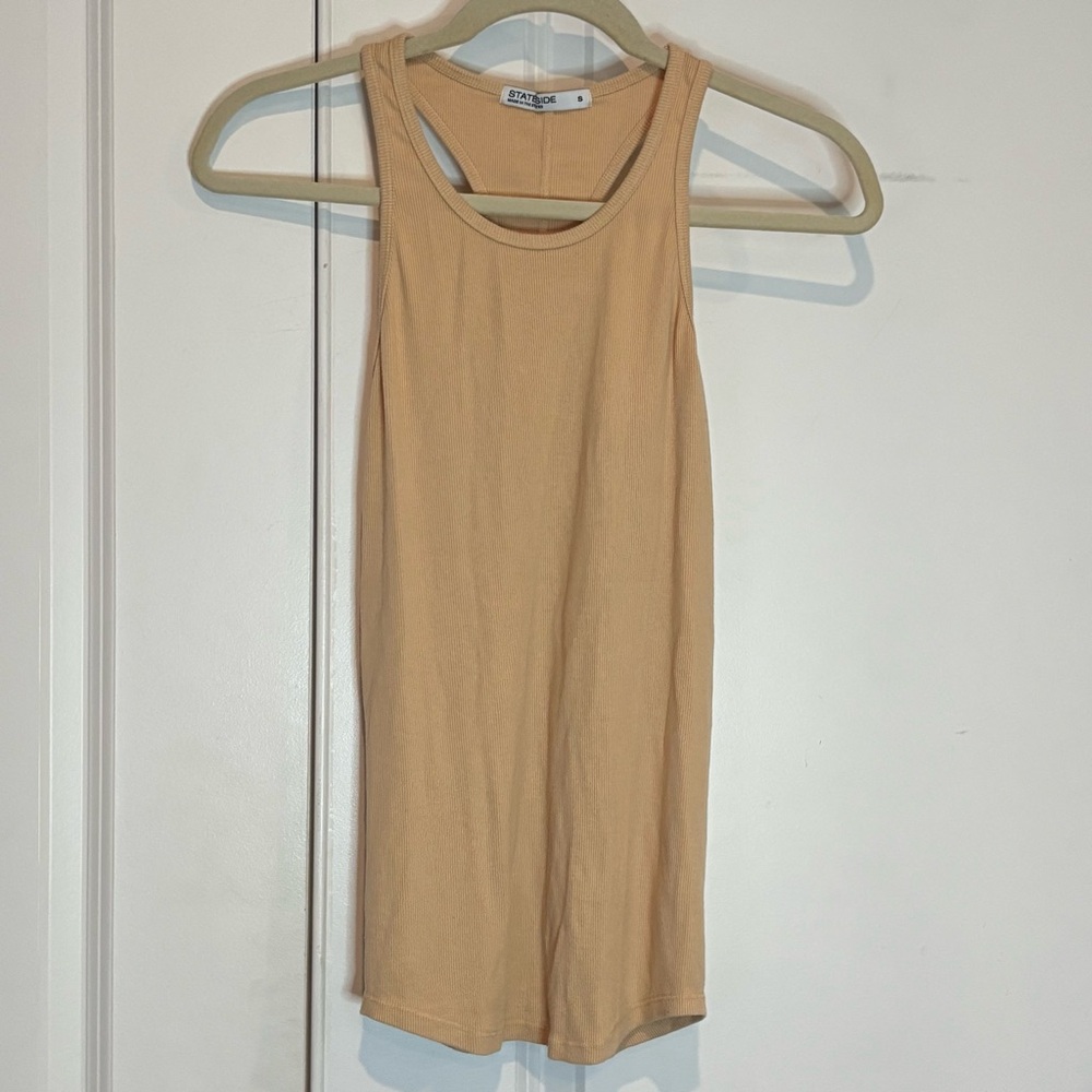 Stateside Light Tan Cotton Modal Ribbed Racerback Tank S